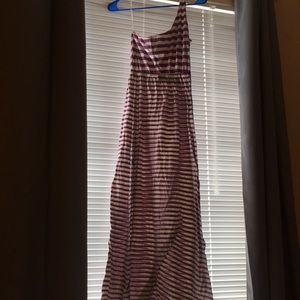 Purple striped one sided maxi dress